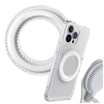 Blaszka magnetyczna do MagSafe naklejka Ring Pierścień Nakładka na Uchwyt Uniwersalna skórzana Alogy Magnetic biała