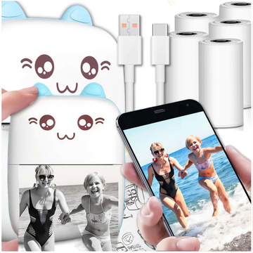 Drukuś Thermodrucker mit 6 Rollen Thermopapier für Kinder Blau