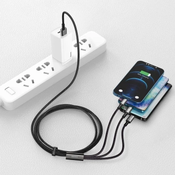 Baseus Tungsten 3in1 Kabel USB - USB Type C / Lightning / Micro USB 3,5 A 1,5 m schwarz (CAMLTWJ-01)