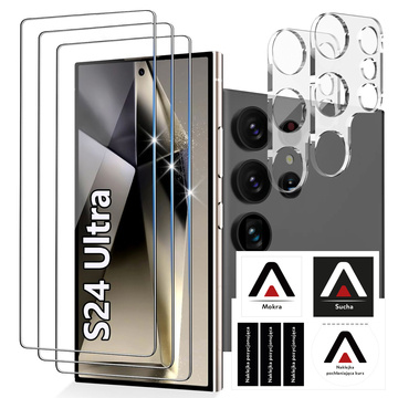 Szkło hartowane do Samsung Galaxy S24 Ultra 3x na ekran + 2x na obiektywy aparatu Lens Pro+ 9H Alogy zestaw szkieł