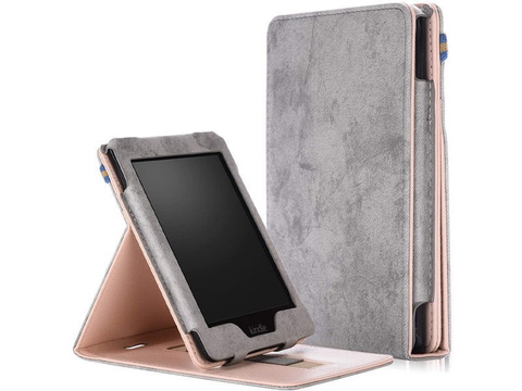 Etui Alogy Slim Leather do Kindle Paperwhite 4 2018/2019 Szare + Folia