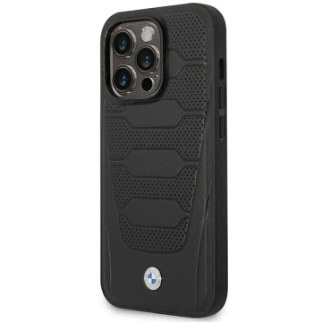 BMW BMHMP14X22RPSK Handyhülle für Apple iPhone 14 Pro Max 6.7" schwarz/schwarz Ledersitze Muster MagSafe