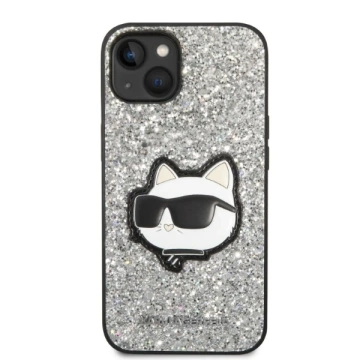 Karl Lagerfeld KLHCP14MG2CPS Schutzhülle für Apple iPhone 14 Plus 6,7" Silber/Silber Hardcase Glitter Choupette Patch