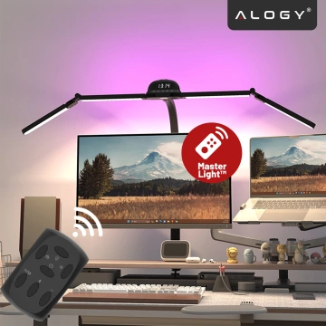 Lampa Biurkowa LED do Monitora ze Składaną Konstrukcją, Regulowaną Jasnością i Pełnym Spektrum Światła, z Mocowaniem do Blatu, Ochrona Oczu, Alogy VisionBar™ – Czarna