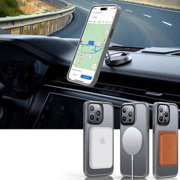 Etui do iPhone 15 Pro obudowa Mag Safe Case pokrowiec plecki na telefon MagMat matowe szare + Szkło