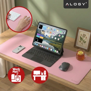 Podkładka na biurko 120×60 cm – antypoślizgowa mata ochronna z eleganckiej ekoskóry PU, pod mysz i klawiaturę, stylowa i trwała – Alogy WorkMat™ Różowa