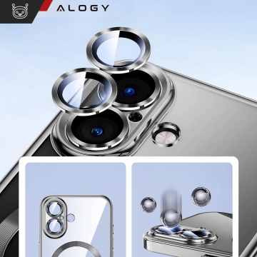 Etui MagSafe Case do Apple iPhone 16 Plus Alogy Glamour Luxury Ring obudowa czarno-przezroczyste + szkło hartowane