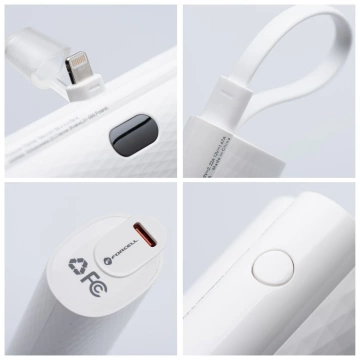 FORCELL F-ENERGY Power Plug F5K3 Powerbank mit integriertem Lightning PD-Anschluss 20 W 5000 mAh Weiß