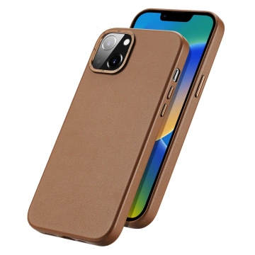 Dux Ducis Grit Ledertasche für iPhone 14 Elegante Kunstlederhülle (MagSafe-kompatibel) Braun
