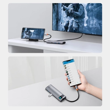 Baseus Metal Gleam Series multifunktionaler USB HUB 7in1 Typ C HDMI TF PD Kartenleser grau (WKWG020113)