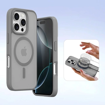 Etui skórzane do iPhone 16 Pro Max Dux Ducis Lawa z portfelem MagSafe szare