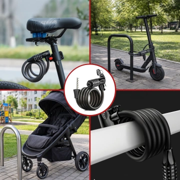 Zapięcie do roweru blokada rowerowa mocna linka 120cm zabezpieczenie rowerowe na kod szyfr kluczyk Alogy czarny