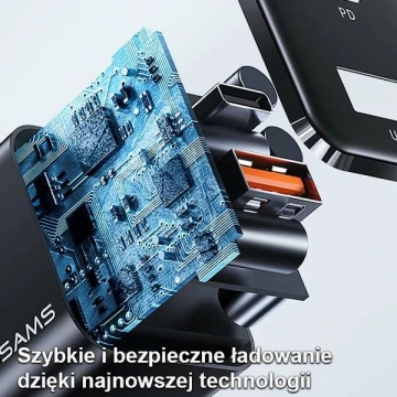USAMS Ładowarka sieciowa 1xUSB-C+1xUSB T43 33W PD3.0 +QC3.0  + kabel U63 USB-C na lightning czarny/black USKTZ01