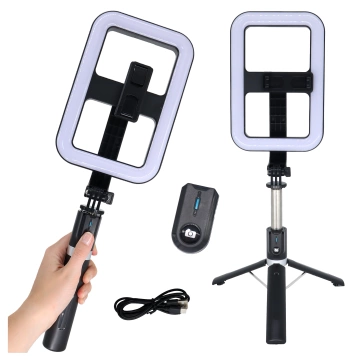 Kijek Selfie Stick Alogy GlowStick™ Pro Tripod Selfie z pilotem i lampą LED do zdjęć makijażu nagrywania filmików długi 132cm Czarny