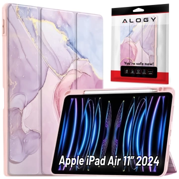 Etui hybrydowe z miejscem na rysik do Apple iPad Air 11" (2024,2025) / Air 10.9" (2020,2022) / Pro 11 (2018) Alogy Hybrid Book Cover Case Marble Różowe + Szkło