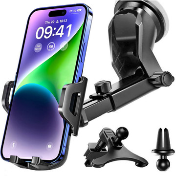 Autotelefonhalter für das Auto 3in1 Alogie an der Windschutzscheibe zum Armaturenbrettgitter, Cockpit Schwarz