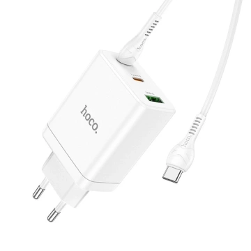 Ładowarka sieciowa HOCO 2 x Typ C + USB A + kabel Typ C do Typ C PD QC3.0 3A 35W Biała