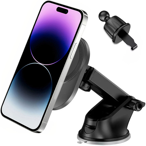 Uchwyt samochodowy Magnetic MagSafe Dashboard & Vent Wireless Charger 15W uchwyt do auta do telefonu na deskę rozdzielczą do kratki wentylacyjnej Czarny