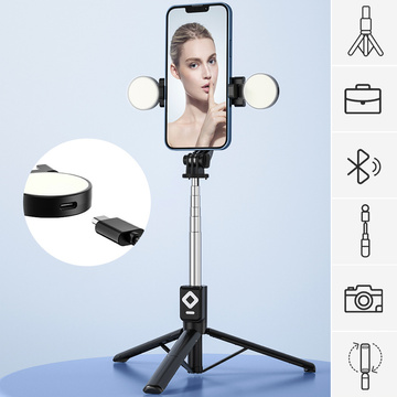 Selfie-Stick Handyhalter Stativring LED-Stativ mit Bluetooth-Fernbedienung Schwarz
