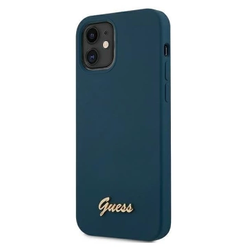 Guess GUHCP12SLSLMGBL iPhone 12 mini 5,4" niebieski/blaues Hardcase Metall-Logo-Skript
