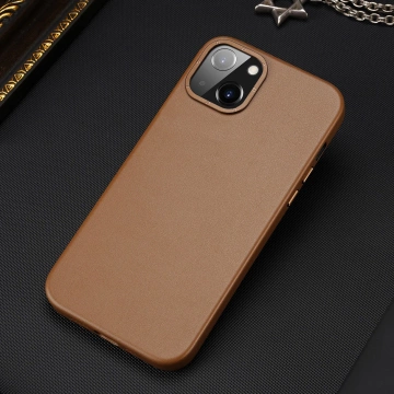 Dux Ducis Grit Ledertasche für iPhone 14 Elegante Kunstlederhülle (MagSafe-kompatibel) Braun