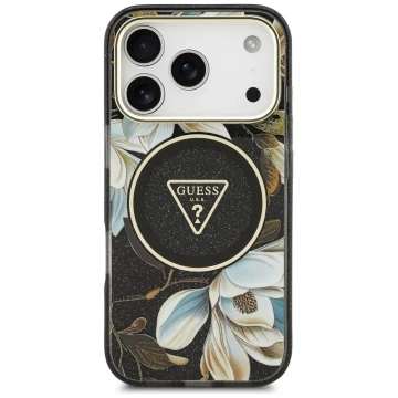 Etui Guess MagSafe do iPhone 17 Pro IML Glitter Flowers Triangle Black