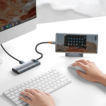 Baseus Metal Gleam Series multifunktionaler USB HUB 7in1 Typ C HDMI TF PD Kartenleser grau (WKWG020113)