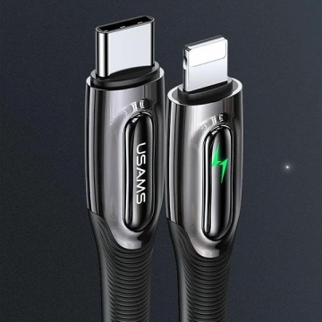 USAMS Kabel pleciony USB-C na Lightning Smart Power-off 20W PD Cable 1.2m ciemny zielony