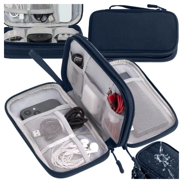 Reiseetui mit Organizer für Kabel, Ladegeräte, Handy und Powerbank, multifunktional und kompakt (21 x 12,5 x 5 cm), Alogy TravelPack™ – Marineblau