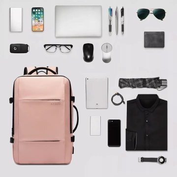 Bange Wasserdichter Rucksack für Laptops bis 15,6 Zoll, 47 x 31 x 15–25 cm, ideal für Stadt und Reisen, Arbeit und Flugreisen, mit USB-Anschluss, Pink, für Damen und Herren