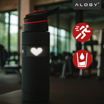 Butelka Bidon na Napoje LED, Inteligentna z Wyświetlaczem i Łącznością Bluetooth, Słomka, Motywacyjna, Wielokrotnego Użytku, Alogy FitBottle™ 800ml - Czarna