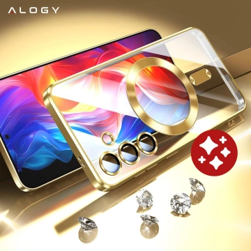Etui do Samsung Galaxy S24 FE Alogy LuxeShield™️ Glamour Luxury Ring obudowa do MagSafe z osłoną aparatów Złote + szkło hartowane
