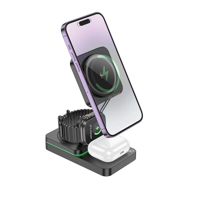 HOCO 3in1 MagSafe kompatibles kabelloses Ladegerät 15W CQ10 Schwarz