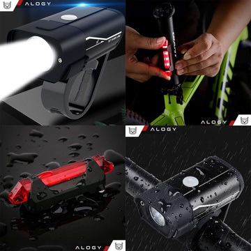 Lampka rowerowa przód + tył LED przednia tylna światło roweru oświetlenie wodoodporna IPX4 USB światełko na rower zestaw lampek Alogy