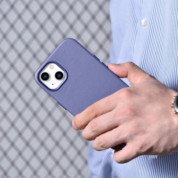 Etui na telefon iCarer Case Leather z naturalnej skóry do iPhone 14 Plus jasnofioletowy (kompatybilne z MagSafe) 