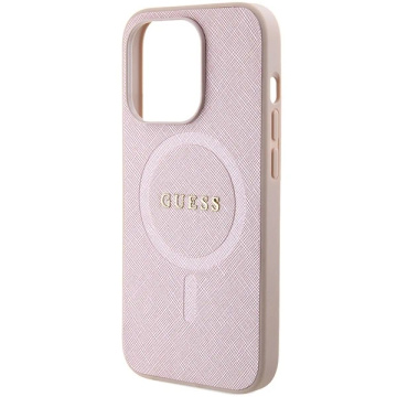 Guess GUHMP15LPSAHMCP Hülle für iPhone 15 Pro 6,1" Rot/Pink Saffiano MagSafe Hardcase