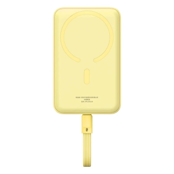 Powerbank Baseus Magnetic Mini MagSafe 10000mAh 30W z wbudowanym kablem USB-C - żółty + kabel Baseus Simple Series USB-C - USB-C 60W 0.3m