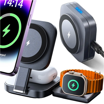 Qi Mag Safe 15W induktives Ladegerät für iPhone Apple Watch AirPods kabellose 3in1 Dockingstation schwarz