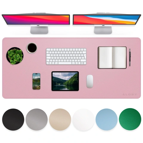 Podkładka na biurko 120×60 cm – antypoślizgowa mata ochronna z eleganckiej ekoskóry PU, pod mysz i klawiaturę, stylowa i trwała – Alogy WorkMat™ Różowa