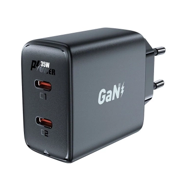Ładowarka sieciowa czarna GaN 35W PD 2x USB C Acefast A49 - szybka i bezpieczna