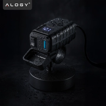 Alogy MotoCharge Pro™ Motorradladegerät mit Display, 36 W PD QC 3.0 Schnellladung, USB-A- und USB-C-Anschlüsse, wasserdicht und robust, Schwarz