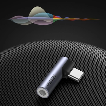 Adapter Ugreen AV154 USB-C do mini jack 3.5 mm Audio 90° Szary