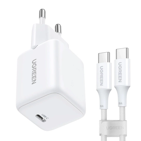 Ładowarka Ugreen X513 30W GaN + kabel USB-C 1m Biała PD PPS