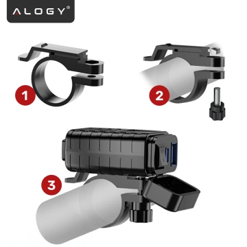 Ładowarka Motocyklowa z Wyświetlaczem, Szybkie Ładowanie 36W PD + QC 3.0, Porty USB-A i USB-C, Wodoodporna i Solidna, Alogy MotoCharge Pro™ – Czarna