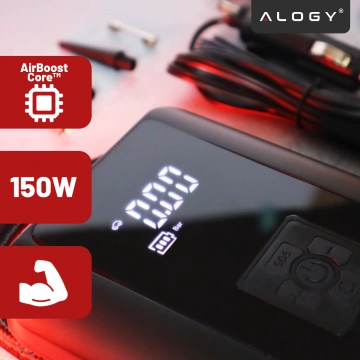 Pompka elektryczna rowerowa do roweru Bezprzewodowa Kompresor Samochodowy przenośny z latarką 150 PSI Alogy Czarna