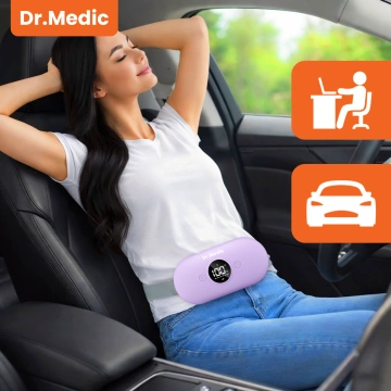 Pas Grzejący z Masażerem na okres i plecy - przeciwbólowy, ciepło + wibracje, 6 poziomów intensywności, akumulator 1800 mAh - Dr.Medic ThermoPulse™ Fioletowy