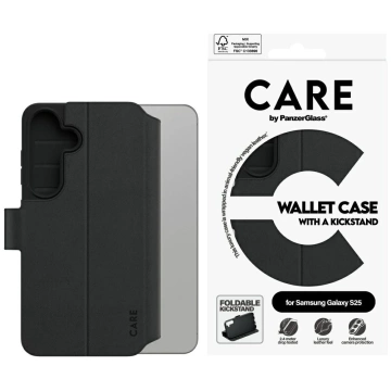 Etui CARE do Samsung Galaxy S25 Czarny by PanzerGlass Wallet Kickstand