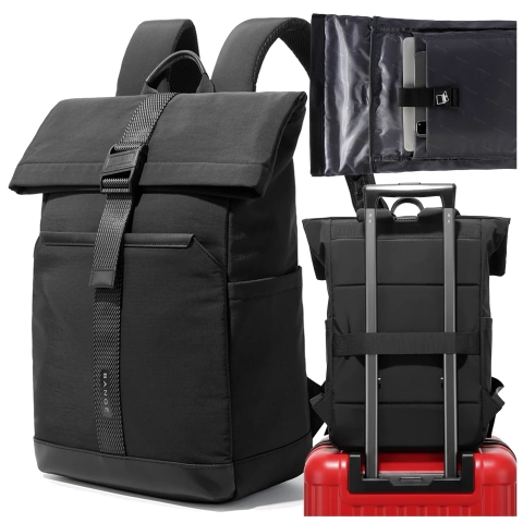 Bange wasserdichter Rucksack für 15,6-Zoll-Laptop, Stadtreisender, 45 x 30 x 16 cm, für Arbeit, Flugzeug, Herren, Damen, mit USB-Anschluss Schwarz