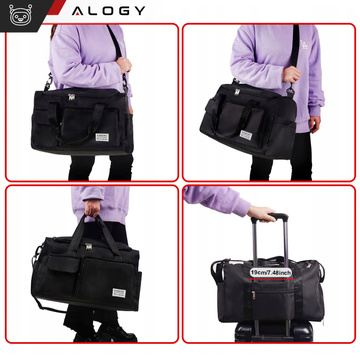 Sport-Umhängetasche für Herren und Damen, für das Fitnessstudio, für das Flugzeug, Handgepäck, 44 x 26 cm, Training, schwarz, Alogy Black
