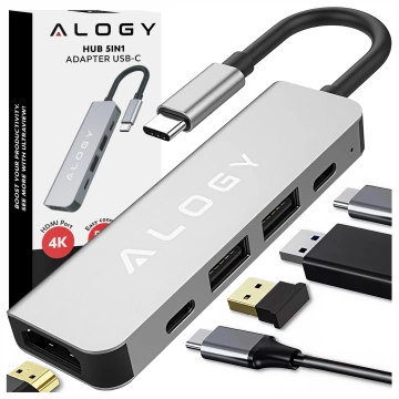 Hub 5w1 USB-C do USB-C PD100W, USB-C, USB.A 2.0, USB.A 3.0, HDMI 4K 30Hz / 1080p 60Hz – Alogy MultiHub™ Do Notebooka Laptopa